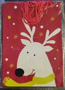 Juego de 4 bolsas de regalo de Navidad de 10" 2 renos 2 copos de nieve fiestas bolsas de cuerda - Imagen 1 de 8
