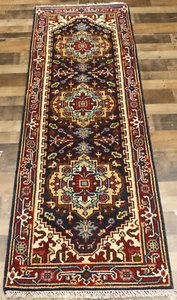 2'6"x8' New Super Serapi Herizz hand knotted wool Oriental Navy area rug runner - Picture 1 of 6