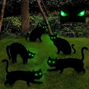 Outdoor Halloween Decorations, 5ct Black Cat Yard Decor with LED Lights in Eyes, - Picture 1 of 9