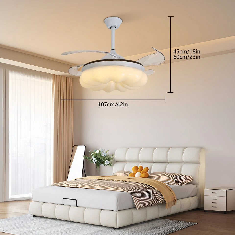 42In LED Arcs Cloud Shape 4 Blades Retractable Ceiling Fan Light+Remote Control - Image 1 of 4