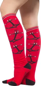 78550 Red Anchors Hearts Sourpuss Roller Derby Pinup Matrose Kniestrümpfe NEU - Bild 1 von 2