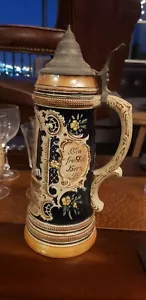 Antique Vintage West German Beer Stein Beilt allen Schmerz Ein Frohlich Herz - Picture 1 of 5