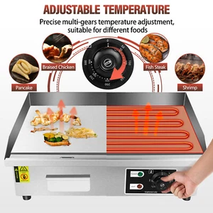1600W 22" Commercial Electric Countertop Griddle Flat Top Grill w/Drip Hole - Picture 1 of 8