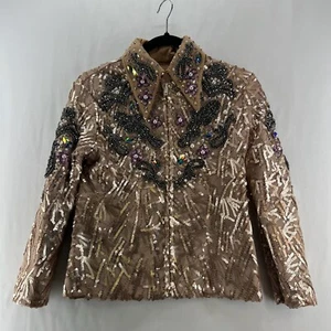 Fancy Show Jacket Youth Sz S Sequin Rhinestone Embellished Blazer Full Zip Brown - Picture 1 of 14