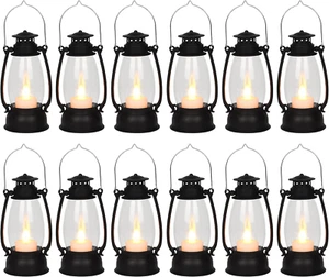 12Pcs Mini Lantern with Flickering LED Candle, Black 6" Hanging Candle Lantern, - Picture 1 of 7