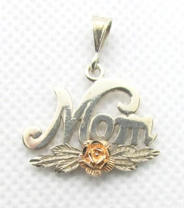 925 STERLING SILVER & 14K ROSE GOLD MOM PENDANT 21x26MM ~ 2.2G - Picture 1 of 3