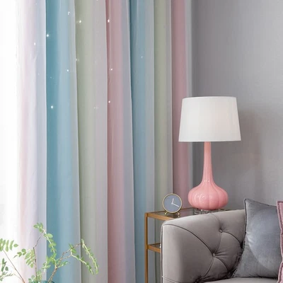 1pc Rideau Chambre Isolant Étoile Creuse à Motif Gradient Simple Couche Double - Photo 1/4