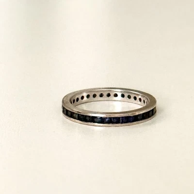Vintage 14K White Gold Sapphire Eternity Band Ring Size 7 - Image 1 of 4