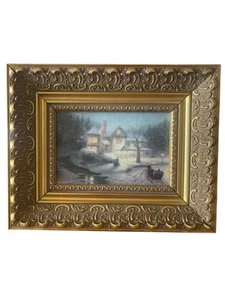 Thomas Kinkade Sunday Moonlight Sleigh Ride Ornate FrameCanvas Small Art Prints - Picture 1 of 16