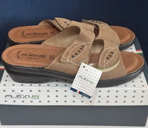 Spring Step FLEXUS Italian Made Leather Decca Slide Beige Sandals Size 9/40 New - Picture 1 of 11