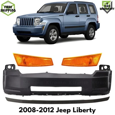 Front Bumper Cover Primed Plastic & Side Markers For 2008-2012 Jeep Liberty Foto 1 de 4