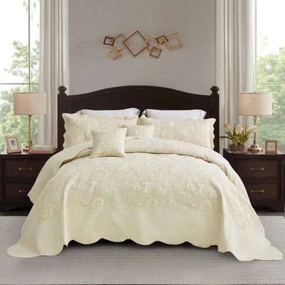 Colcha King Grande 138x122 Extra Ancha, Diseño Patrón Paisley, Blanco Claro... Foto 1 de 4