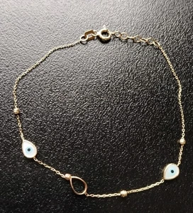 14ct Marked 585 Gold Very Fine Gold EVIL EYE Bracelet - 1g - (17 - 19cm) - Picture 1 of 6
