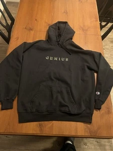 Champion X Genius Hoodie Collab Men’s L Black Embroidered Streetwear Classic - Picture 1 of 7