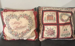 Juego de 2 almohadas navideñas de tela hechas a mano de colección Countrycore God Bless Merry Faith - Imagen 1 de 13