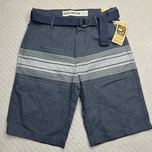 Distortion Boys Size 12 Navy Gray Stripe Chino Board Shorts with Belt – NWT - Picture 1 of 7