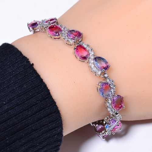 VALENTINO Bracciale Tennis Argento Sterling 925 Tormalina Bicolore e Zirconi 7 99" B970630