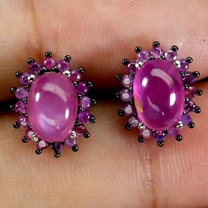925 Sterling Silver Earrings Oval Ruby 7x5mm Ruby Diamond Cut Gemstone Jewelry - Picture 1 of 13