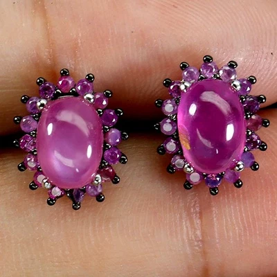 925 Sterling Silver Earrings Oval Ruby 7x5mm Ruby Diamond Cut Gemstone Jewelry - Image 1 of 4
