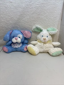 VTG 1988 Fisher Price Puffalump Bunny Rabbit & Blue Dog Baby Plush Rattle - Picture 1 of 15