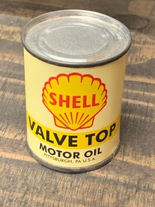 "SHELL VALVE TOP MOTOR OIL" SAMPLE SIZE METAL OIL CAN, NICE CONDITION - Picture 1 of 9