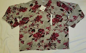 New Croft Barrow Knit Cardigan Sweater Floral Pink Gray SIZE 1X Buttoned Women's - Picture 1 of 6