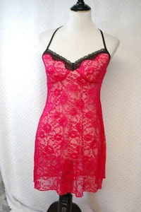 Womens RED LACE NIGHTGOWN See Thru BLACK TRIM Adj Straps SEXY Chemise XL 16-18 - Picture 1 of 3