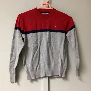 Tommy Hilfiger Boys Cotton Gray Red Striped Long Sleeve Sweater Size S (8-10) - Picture 1 of 17