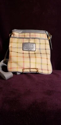 COACH Scribble Signature Fabric Tablet Crossbody Bag Blue Green Pink Yellow Used - Image 1 of 4