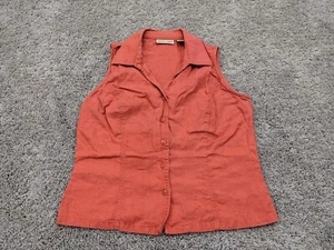 apostrophe Button Up Shirt Women's 8 Orange Collared 100% Linen Sleeveless - Picture 1 of 7