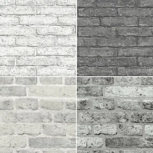 Papel pintado efecto ladrillo blanco y gris con tonos grises efecto 3D característica - Imagen 1 de 10