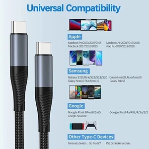 Durable Nylon Braided 100W 5A USB C Cable PD Fast Charger - Picture 1 of 7