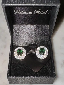 Gold Coast Lab Created Emerald Platinum Plated Earrings NEW In Box - Picture 1 of 6