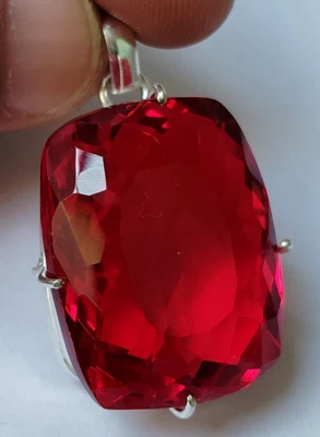 Large Cushion Cut 100 Ct. Red Topaz 925 Sterling Silver Pendant Gift for Mother - Image 1 of 4