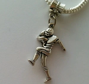 Football Player Sport Dangle Bead fits Silver European Charm Bracelets Necklace - Picture 1 of 3