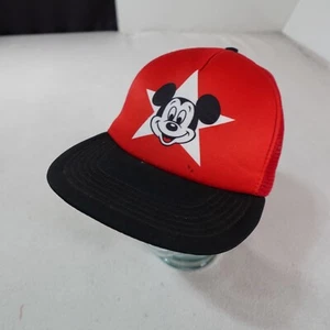 Vintage Mickey Mouse Trucker Hat Red Walt Disney World Cartoon Star Logo Cap - Picture 1 of 13