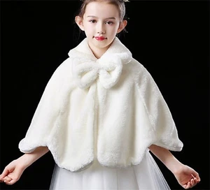 Girls Kids White Wedding Dress Cape Party Faux Fur Warm Shawl Wrap Scarf Stole - Picture 1 of 5