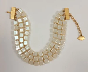 Vintage Karl Lagerfeld Necklace Choker triple strand cube faux pearl gold plated - Picture 1 of 9