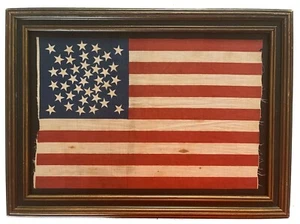 RARE 1876 ANTIQUE 39 Medallion Star American Parade Flag Folk Art post Civil War - Picture 1 of 20