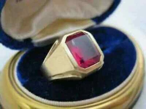 Anillo de aniquilación enchapado en oro amarillo 14K rojo rubí de 5 quilates corte cojín natural - Imagen 1 de 5