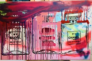Street Art Original Graffiti Chanel Painting Mr Clever Art Pink Abstract Parfum - Picture 1 of 6