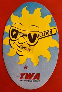 TWA Trans World Airlines Baggage Label Sticker Quickie Vacation 4 3/4in x 3in - Picture 1 of 1