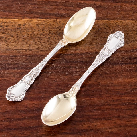 2 GORHAM STERLING SILVER PARCEL GILT DEMITASSE SPOONS BARONIAL 1897 NO MONO Cover