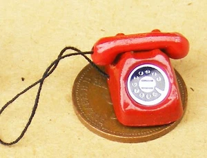 Red Old Style Rotary Telephone Tumdee 1:12 Scale Dolls House Miniature Accessory