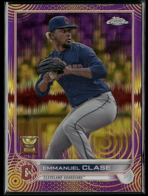 2022 Topps Chrome #130 Emmanuel Clase Purple/Yellow Sonic Pulse Refractor #/299 - Image 1 of 2