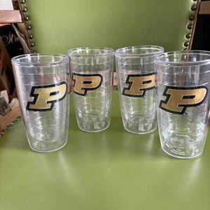 Set of 4 PURDUE BOILERMAKERS “P” Logo Black Gold Tervis Tumblers 16 oz BOILER UP - Picture 1 of 21