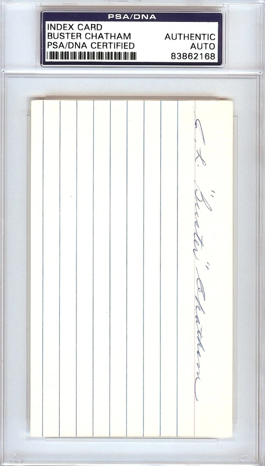Charles L. "Buster" Chatham Signed 3x5 Index Card Braves PSA/DNA - Image 1 of 1