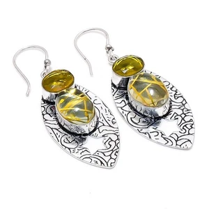 Rutilo de oro, piedras preciosas de citrino 925 pendiente de joyería de plata... - Imagen 1 de 1