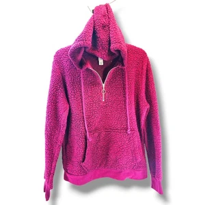 New York Laundry Sherpa Fleece Hoodie 1/4 Zip Up Jacket Women Size XL  Burgundy  - Picture 1 of 9