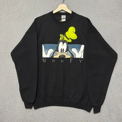 Sudadera De Colección Disney Goofy Cuello Redondo Hombres XL Pullover Negro Hecha en EE. UU. Años 90 Foto 1 de 4
